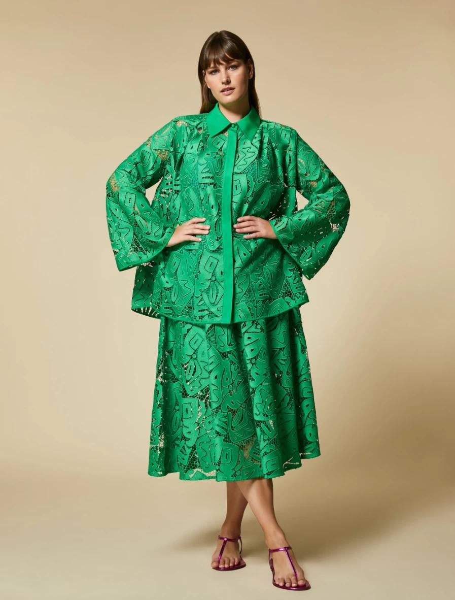 Marina Rinaldi Women's Green Macramé Lace Skirt