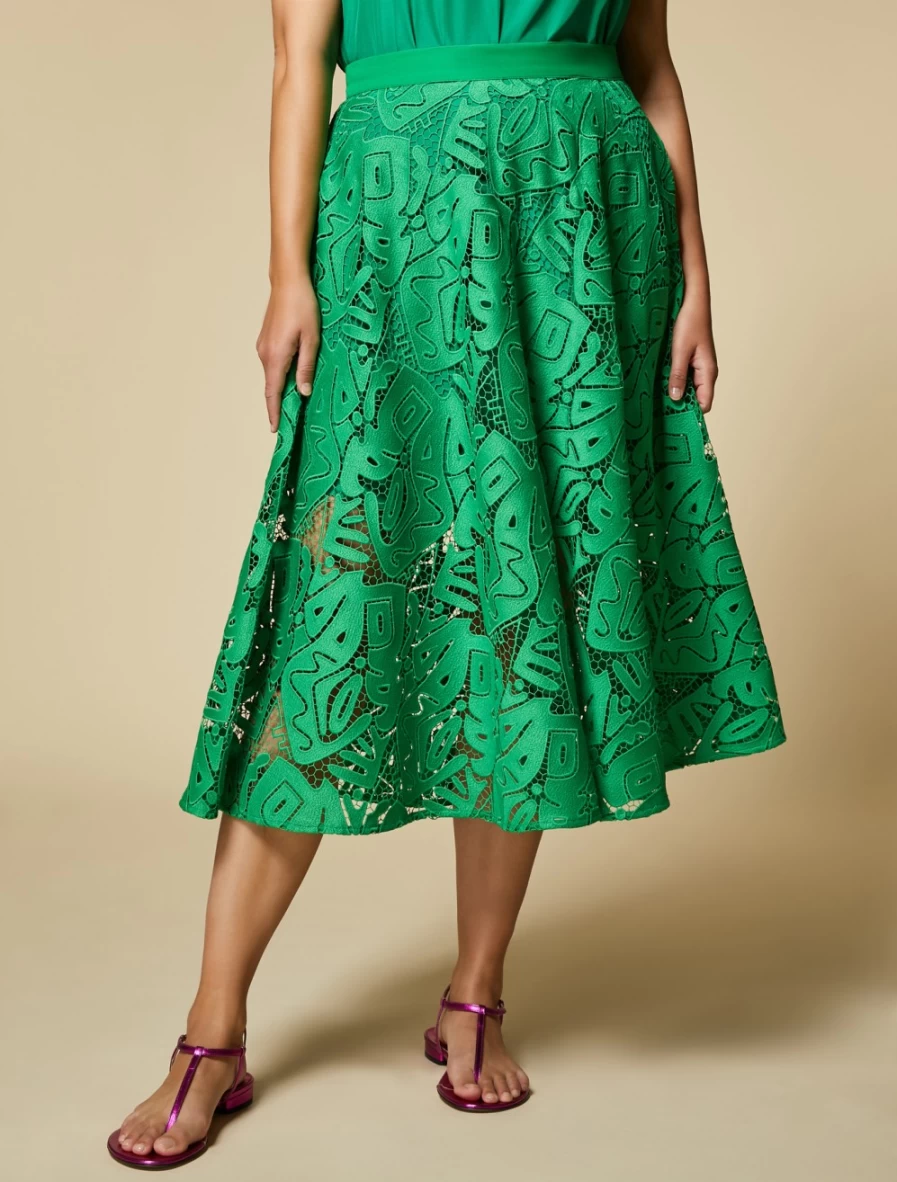 Marina Rinaldi Women's Green Macramé Lace Skirt
