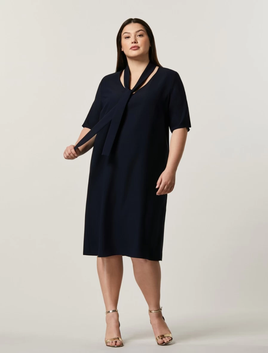 Marina Rinaldi Women's Dark Navy Crepe Envers Satin Dress
