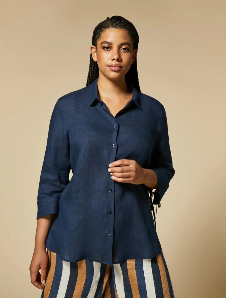 "Marina Rinaldi Women's Dark Navy Linen Shirt – Premium Comfort & Style"