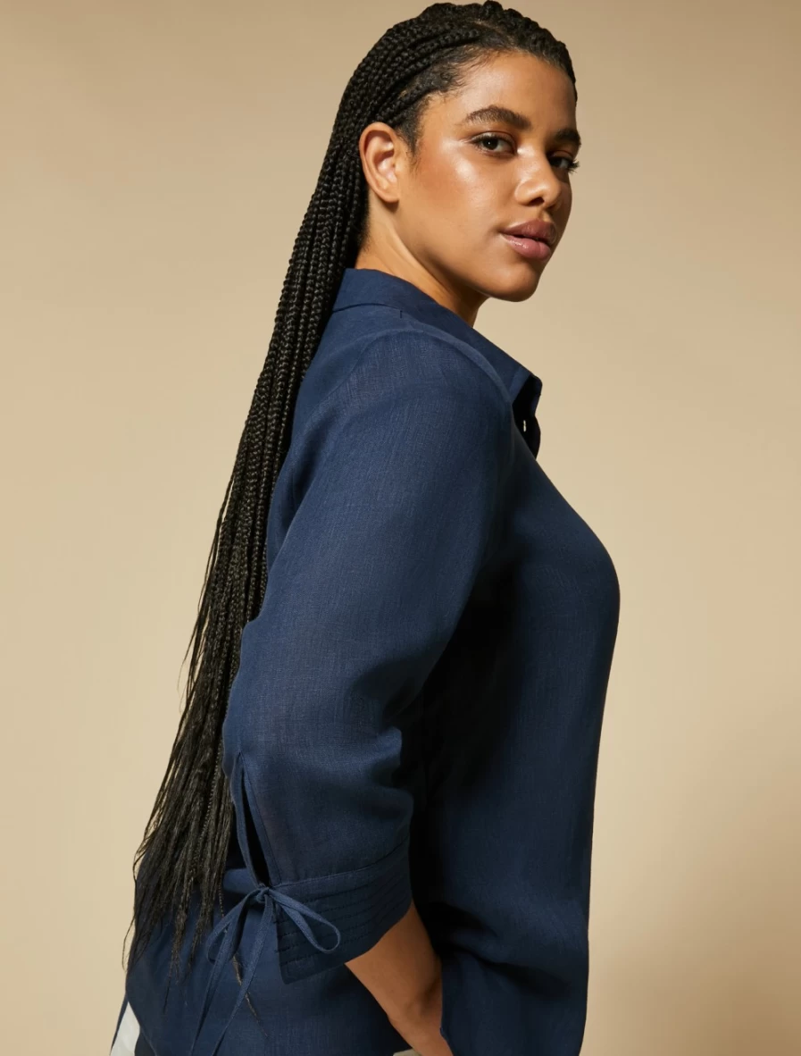 "Marina Rinaldi Women's Dark Navy Linen Shirt – Premium Comfort & Style"