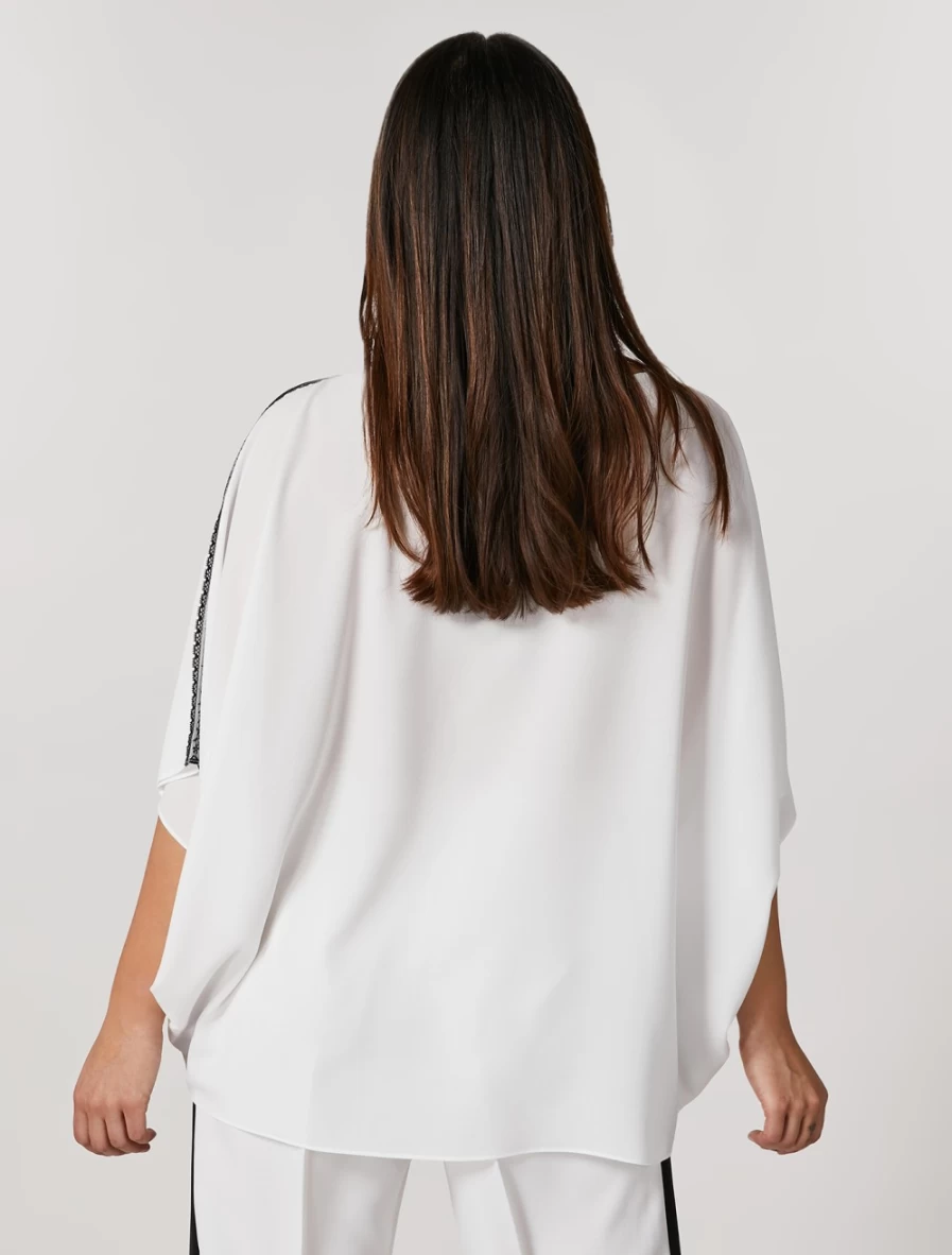 Marina Rinaldi Women's White Pleated Poncho with Lace Detail