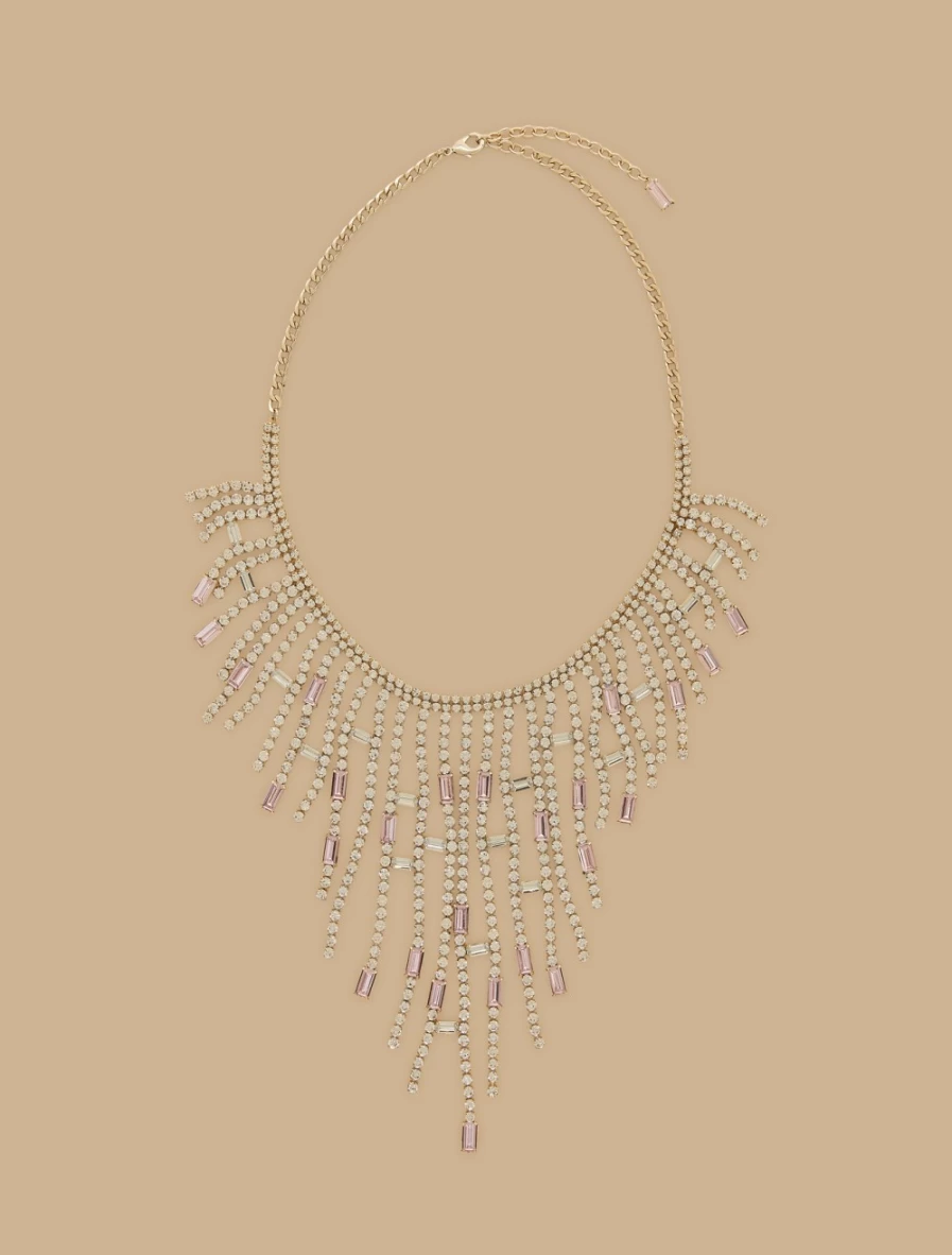 Marina Rinaldi Pink Rhinestone Fringe Necklace for Women - Sparkling Elegant Jewelry