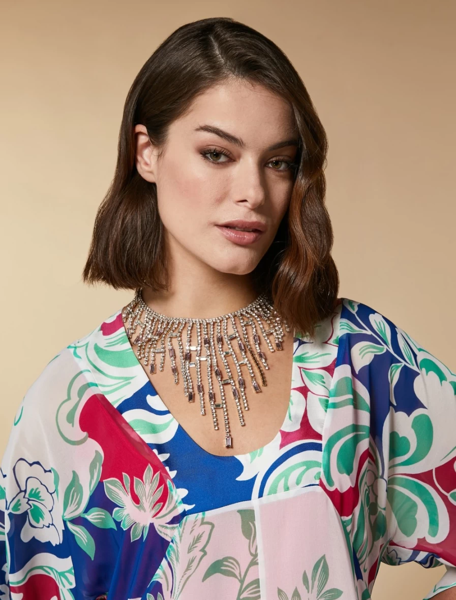 Marina Rinaldi Pink Rhinestone Fringe Necklace for Women - Sparkling Elegant Jewelry