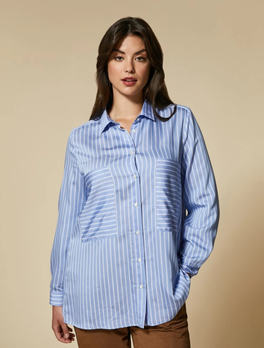 Marina Rinaldi Women's Ski Blue Yarn-Dyed Viscose-Blend Shirt