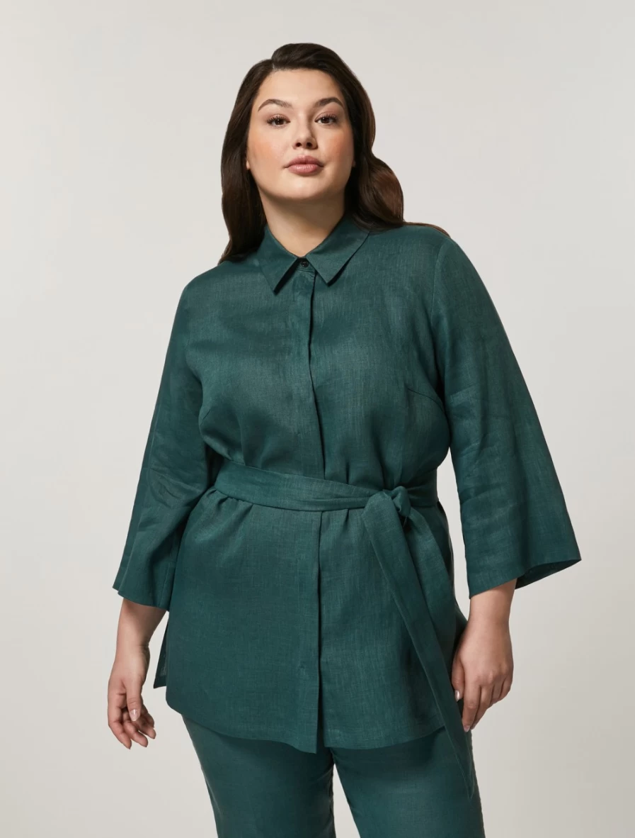 Marina Rinaldi Women's Dark Green Heavy Linen Tunic Top