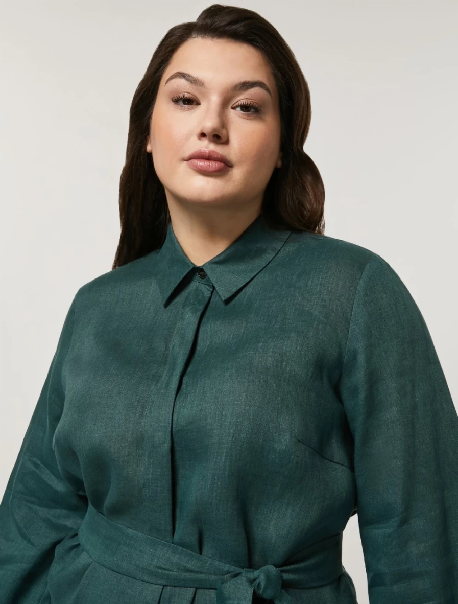 Marina Rinaldi Women's Dark Green Heavy Linen Tunic Top