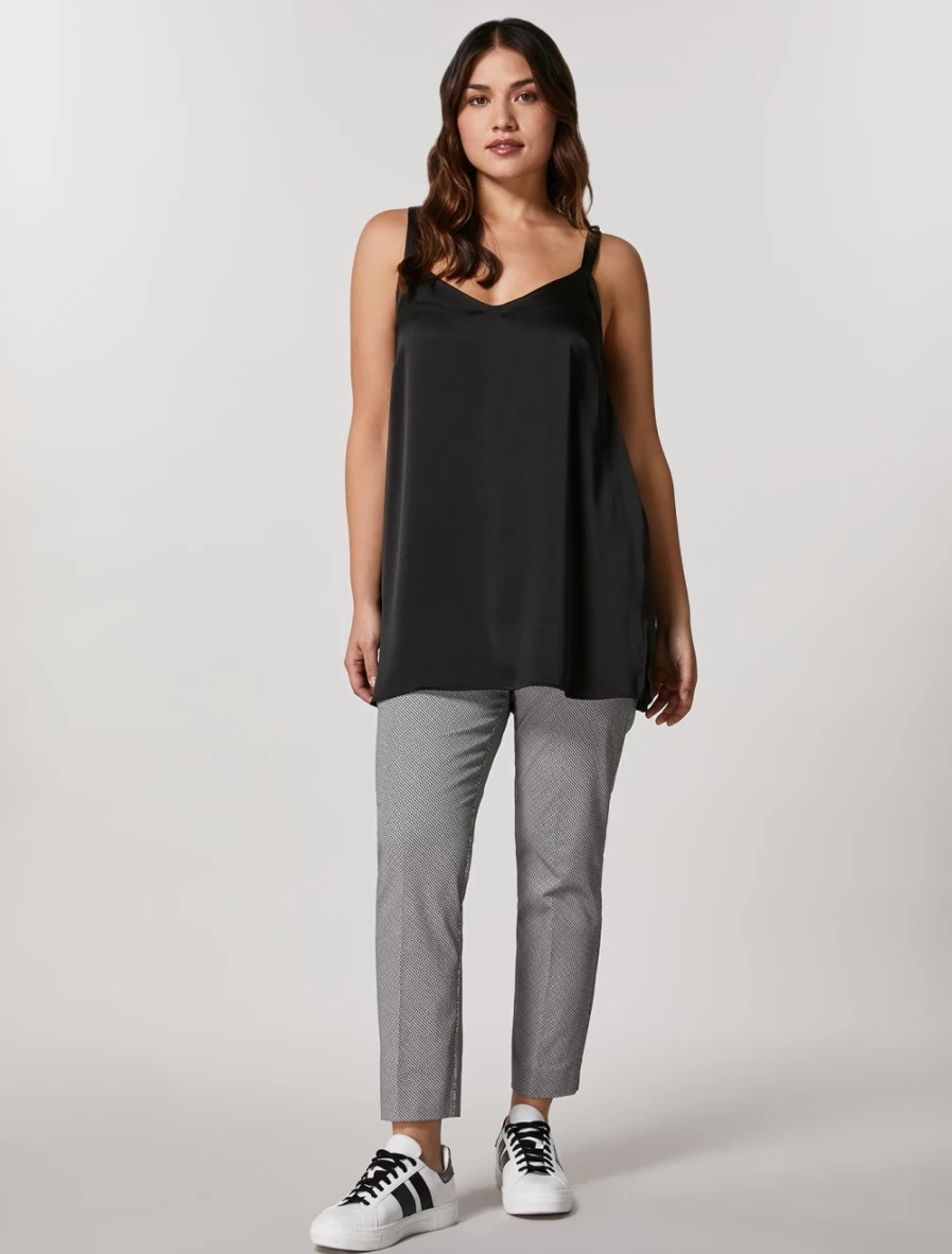 Marina Rinaldi Women's Black Stretch Cotton Satin Trousers - Comfortable High Waist Pants