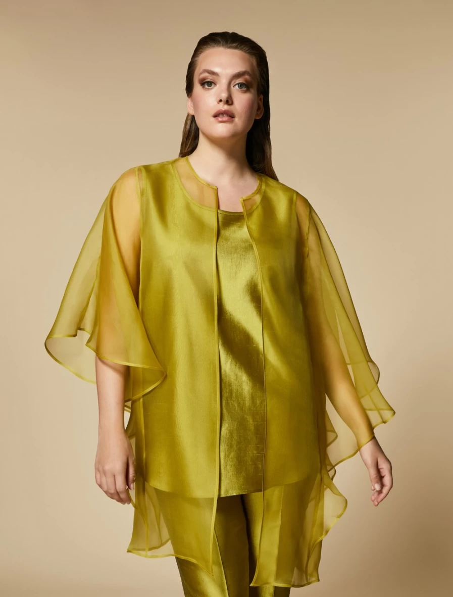 Marina Rinaldi Women's Yellow Silk Organza Tunic - Elegant Blouse Top