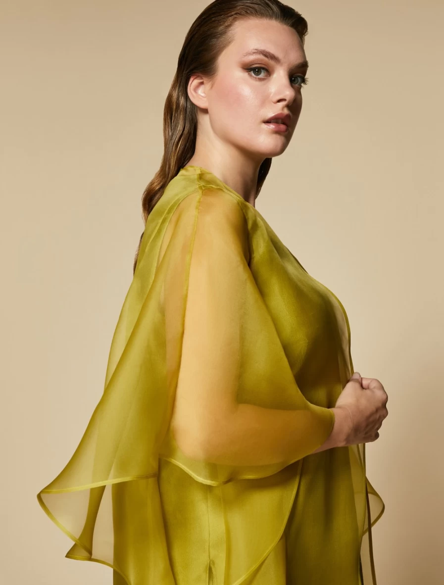 Marina Rinaldi Women's Yellow Silk Organza Tunic - Elegant Blouse Top