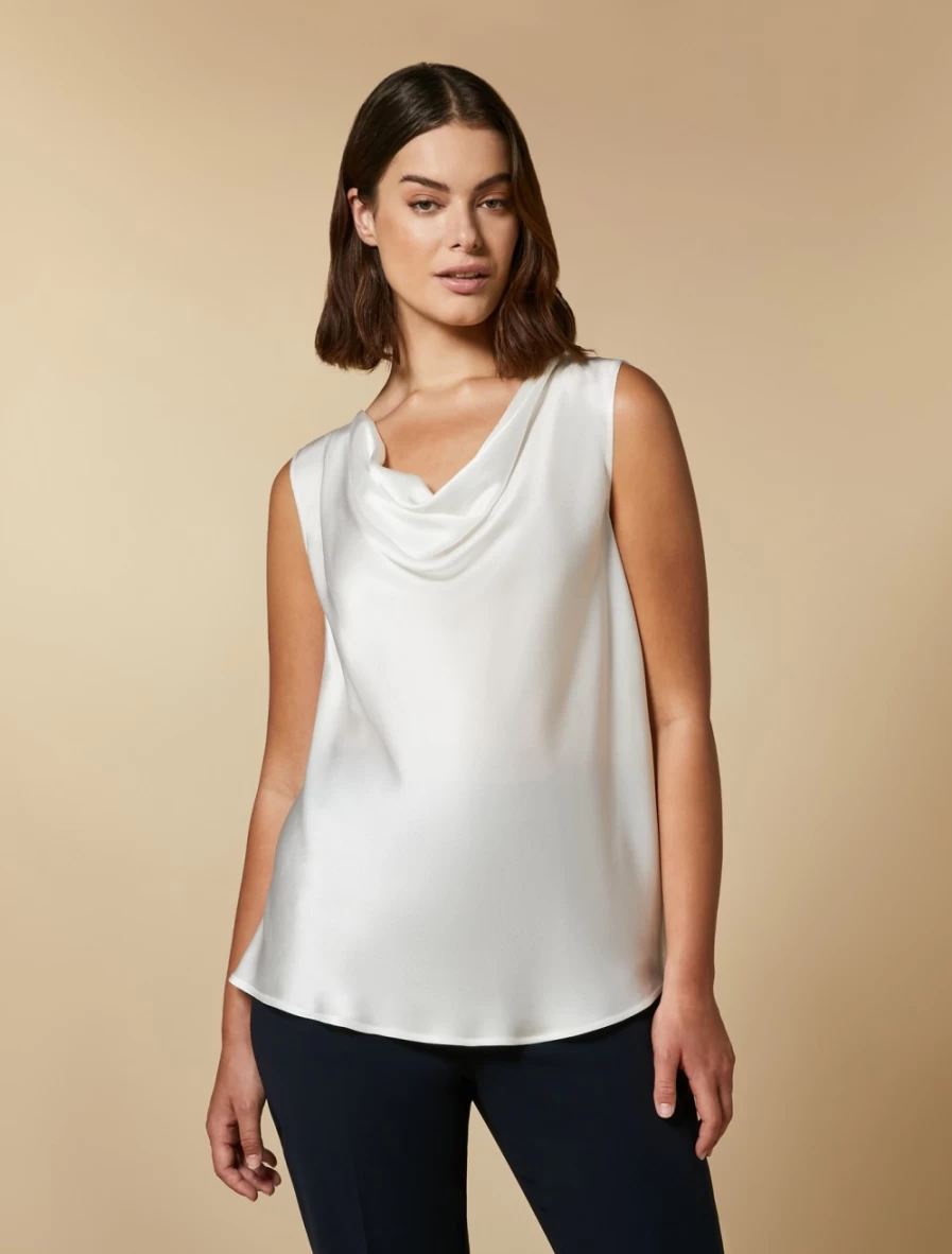 Marina Rinaldi Women's White Lightweight Satin Top - Elegant Blouse for Casual & Formal Wear