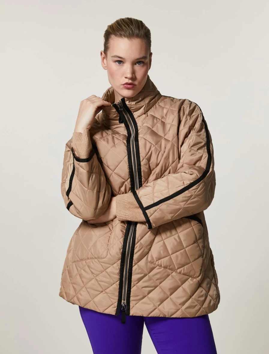 Marina Rinaldi Women's Camel Poly Satin Jacket - Elegant Satin Coat for Women