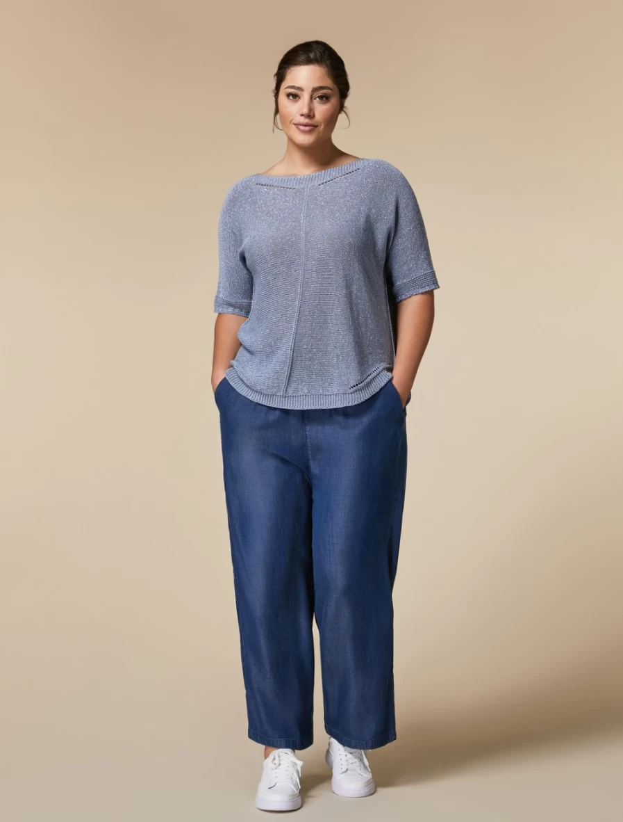 "Marina Rinaldi Women's Dark Navy Cropped Tencel Denim Jeans"