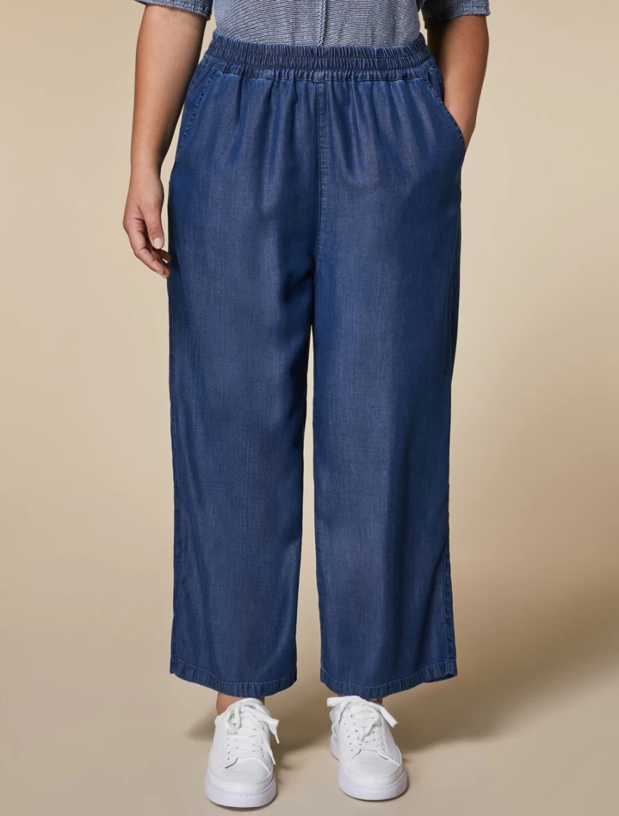 "Marina Rinaldi Women's Dark Navy Cropped Tencel Denim Jeans"