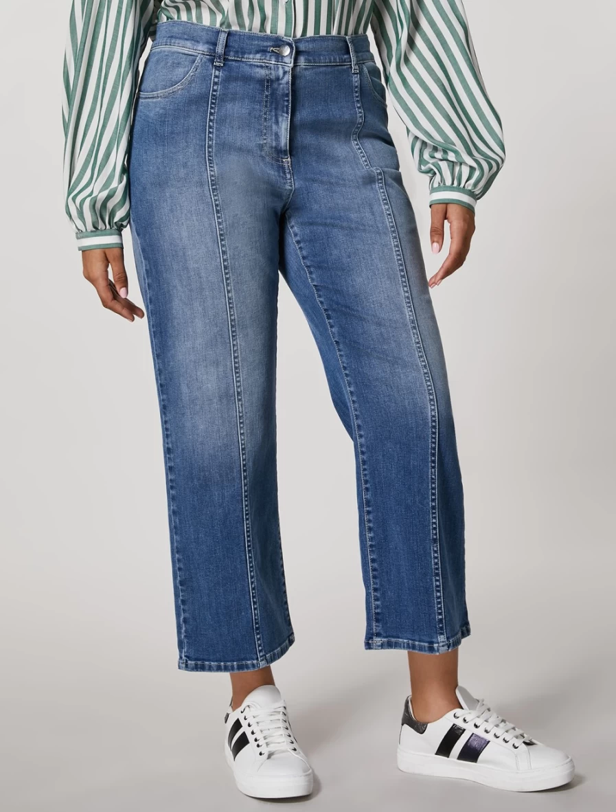 "Marina Rinaldi Women's Ski Blue Super Stretch Denim Trousers | Comfort Fit Jeans"