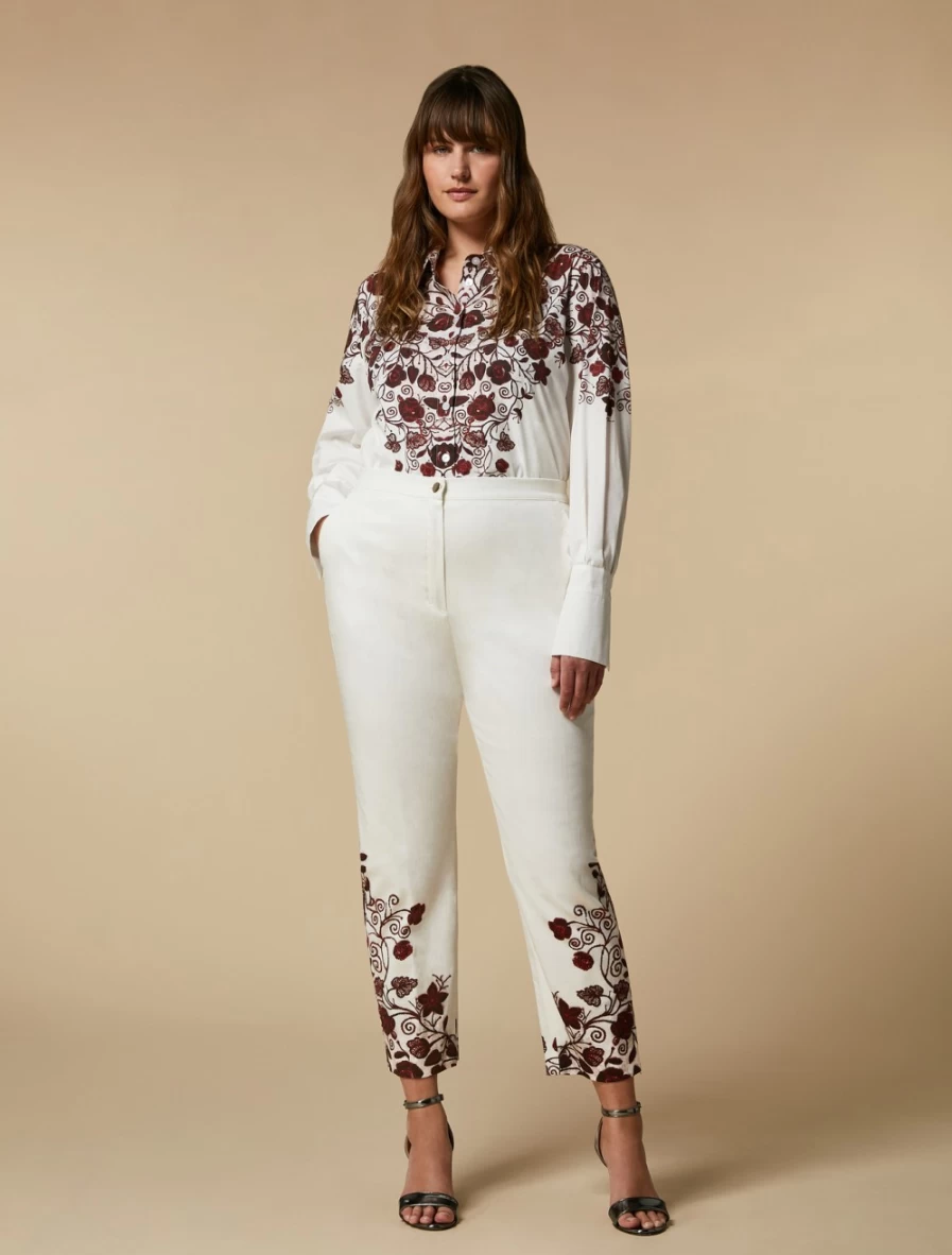 "Marina Rinaldi Women's Red Gabardine Trousers with Print Design"