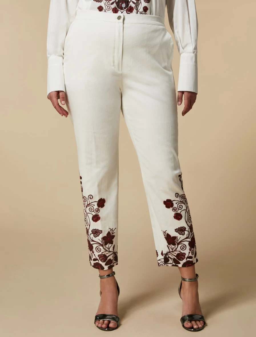 "Marina Rinaldi Women's Red Gabardine Trousers with Print Design"