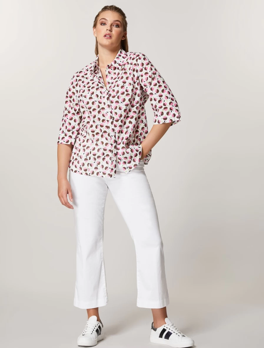 "Marina Rinaldi Women's White Stretch Satin Trousers - Elegant Comfort Fit"