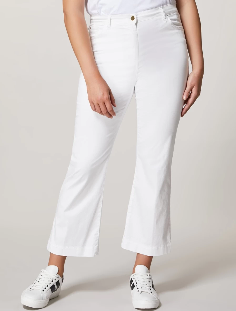 "Marina Rinaldi Women's White Stretch Satin Trousers - Elegant Comfort Fit"