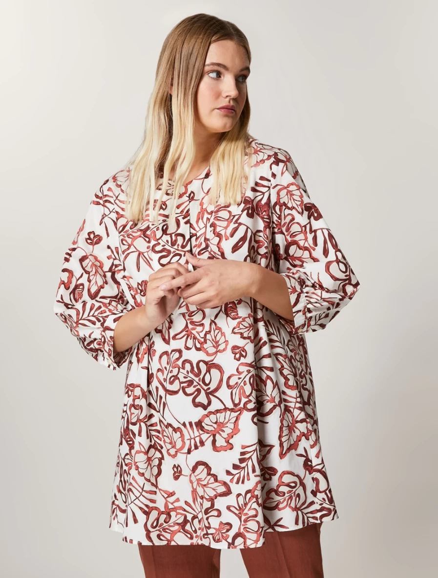 "Marina Rinaldi Women's White Cotton Poplin Tunic Top"