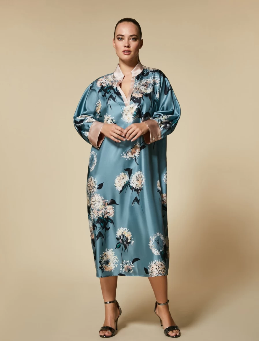 Marina Rinaldi Women's Ski Blue Printed Silk Twill Dress