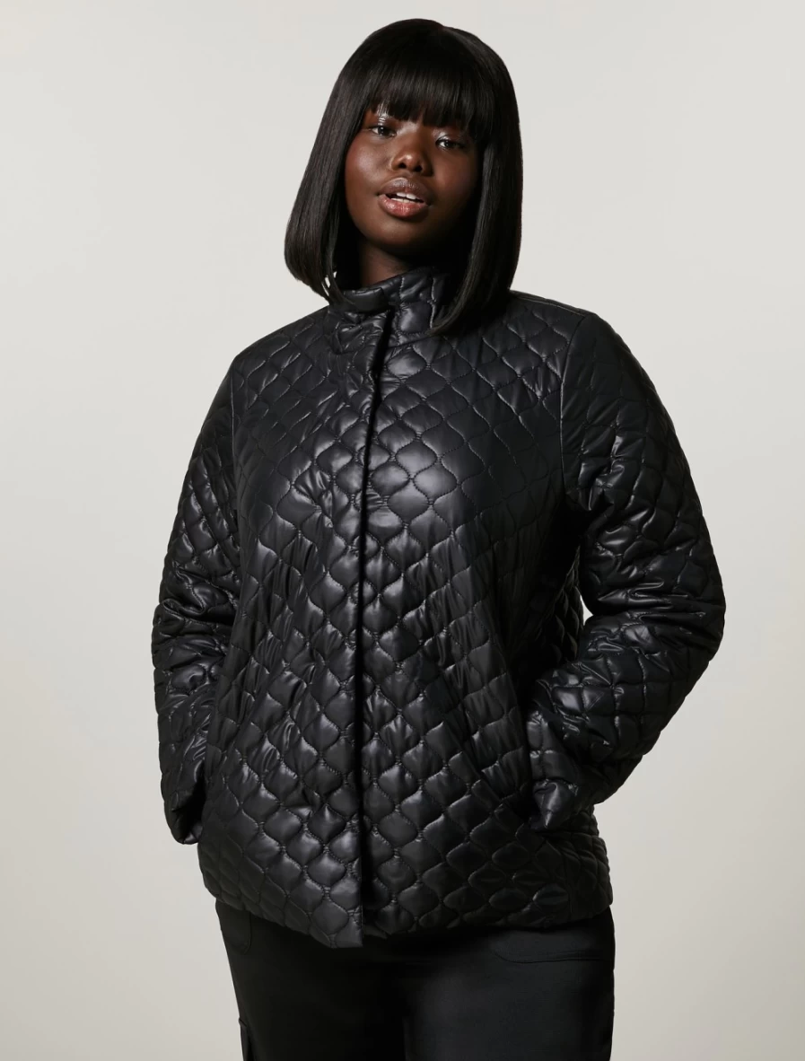 Marina Rinaldi Women's Black Padded Quilted Jacket - Stylish Warm Coat for Winter