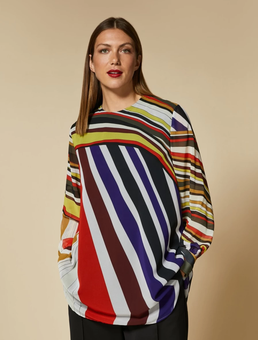 "Marina Rinaldi Women's Mustard Printed Georgette Tunic Top"