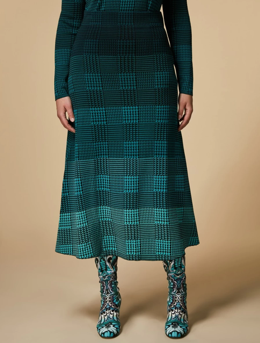 Marina Rinaldi Women's Dark Green Prince Of Wales Check Knit Skirt