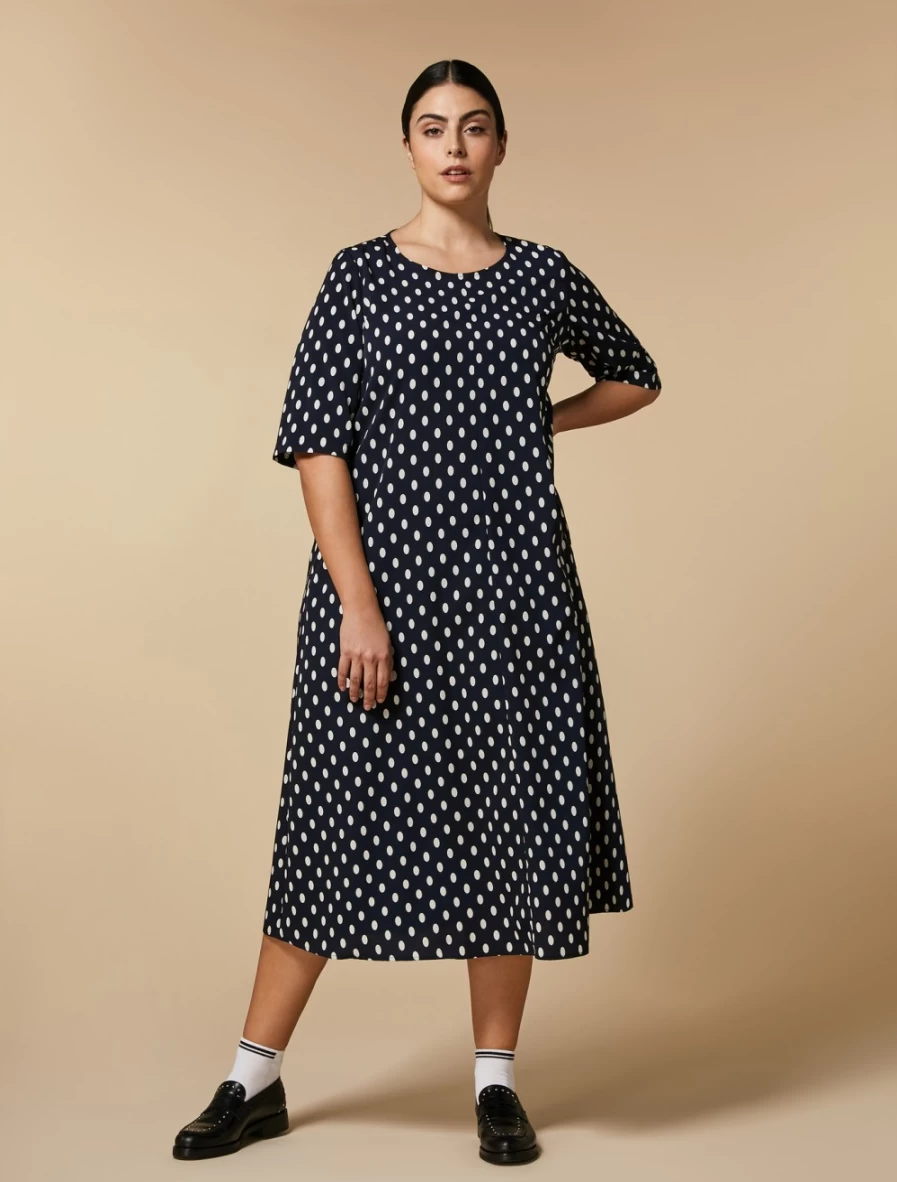 Marina Rinaldi Women's Dark Navy Printed Crepe de Chine Dress