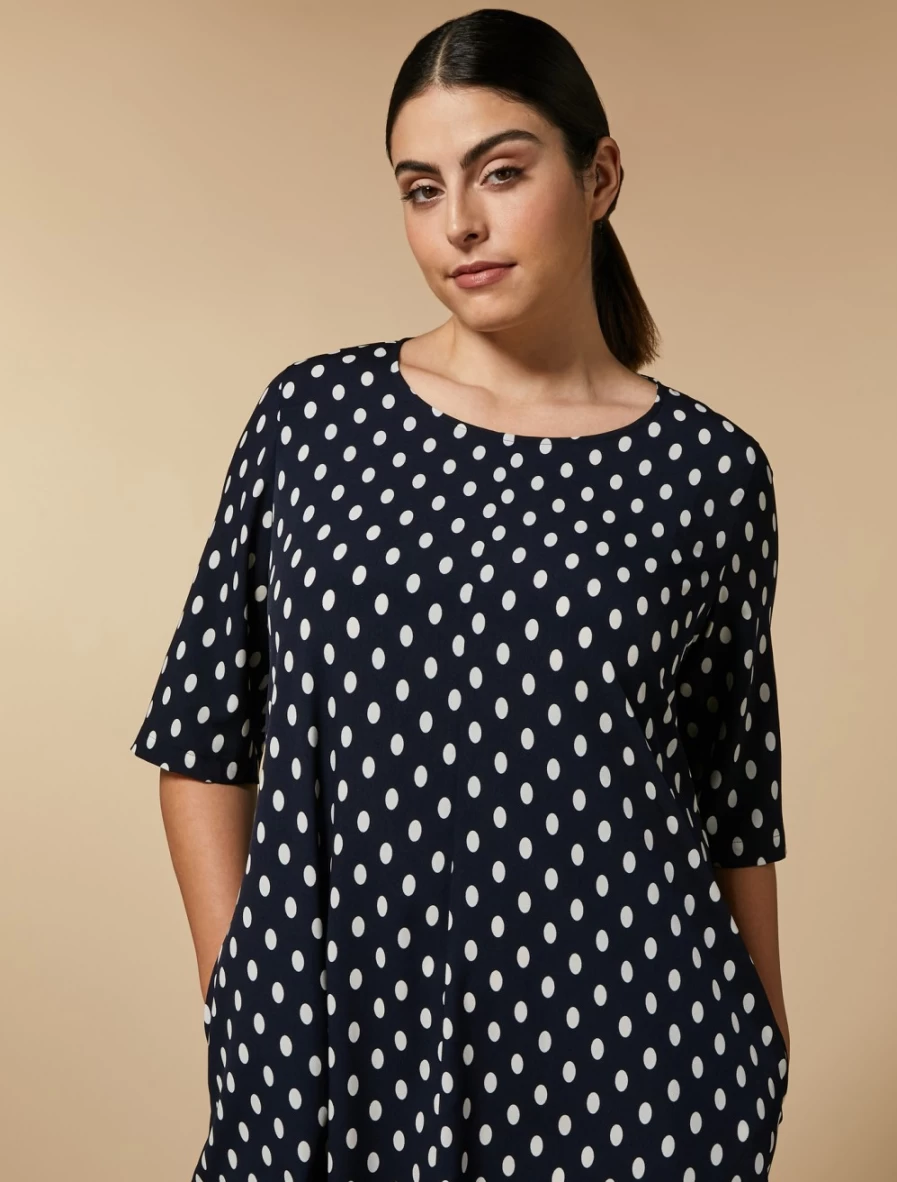 Marina Rinaldi Women's Dark Navy Printed Crepe de Chine Dress