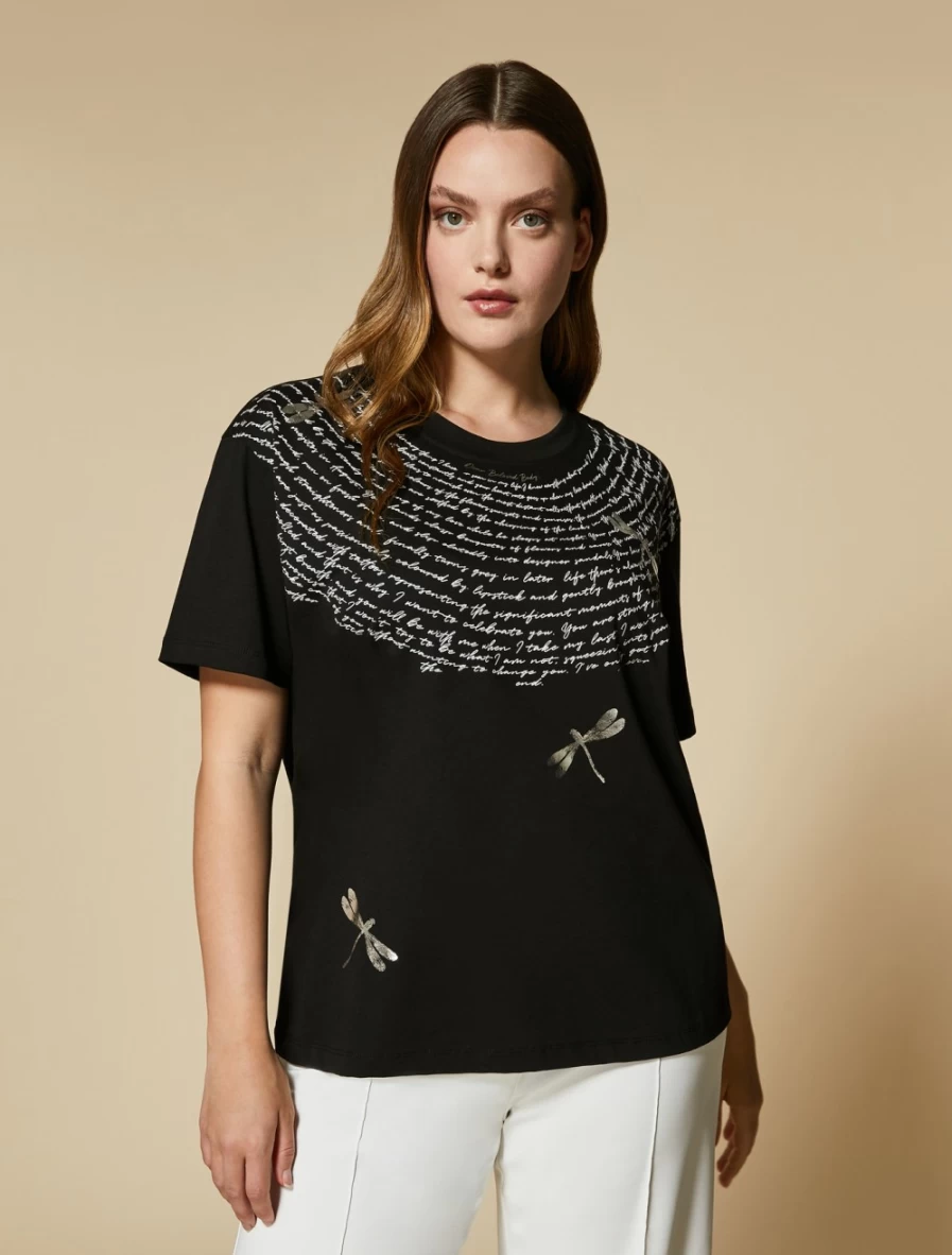 Marina Rinaldi Women's Black Printed Jersey T-Shirt