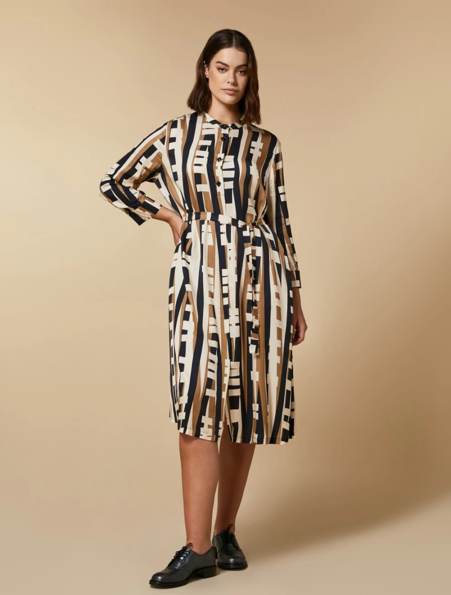 Marina Rinaldi Women's White Printed Twill Shirt Dress