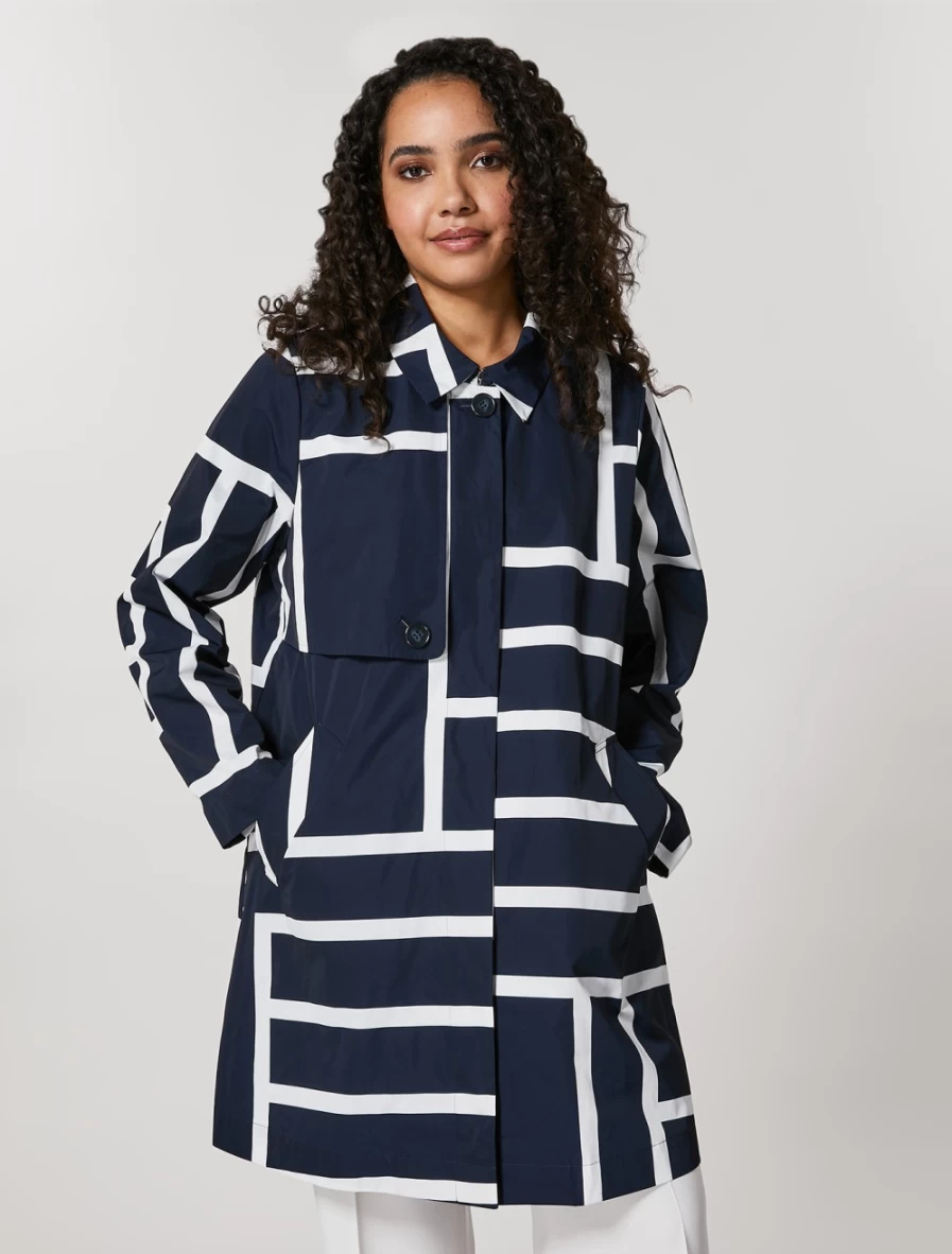 Marina Rinaldi Women's Dark Navy Printed Polyester Memory Trench Coat