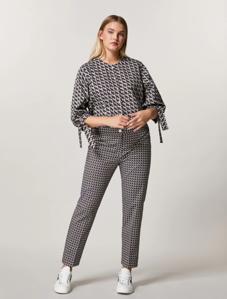Marina Rinaldi Women's Purple Cotton Gabardine Trousers | High-Waisted Comfort Pants