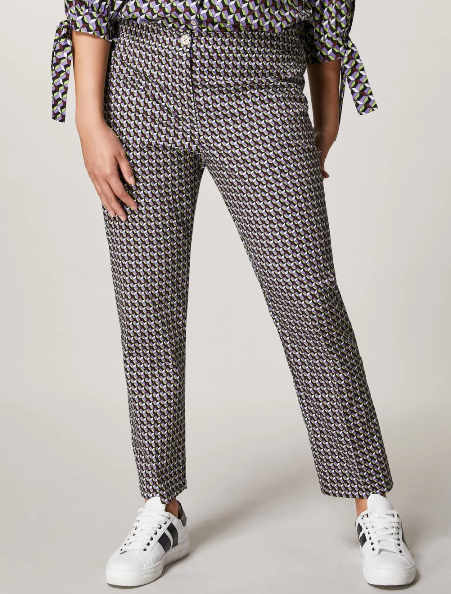 Marina Rinaldi Women's Purple Cotton Gabardine Trousers | High-Waisted Comfort Pants