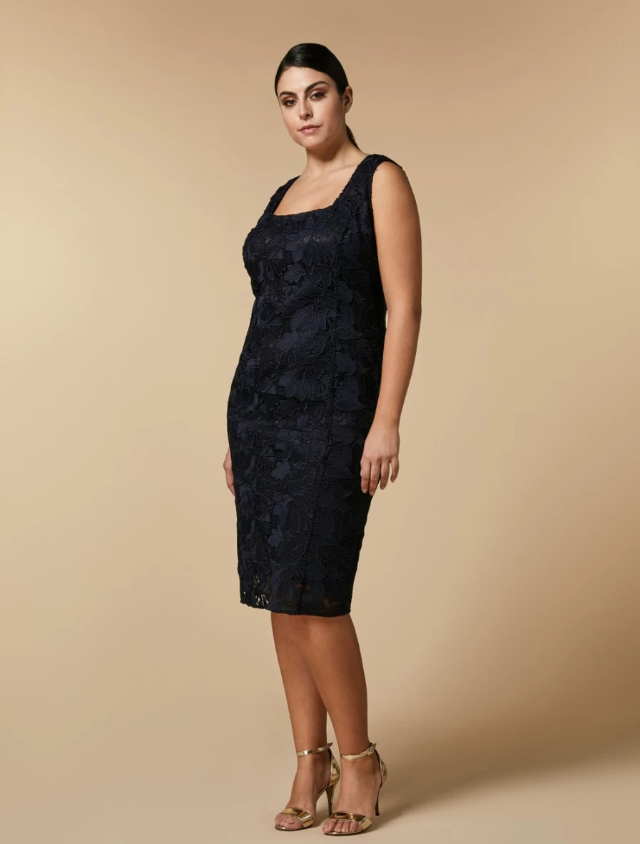 Marina Rinaldi Women's Dark Navy Macramé Dress - Elegant Boho Chic Style