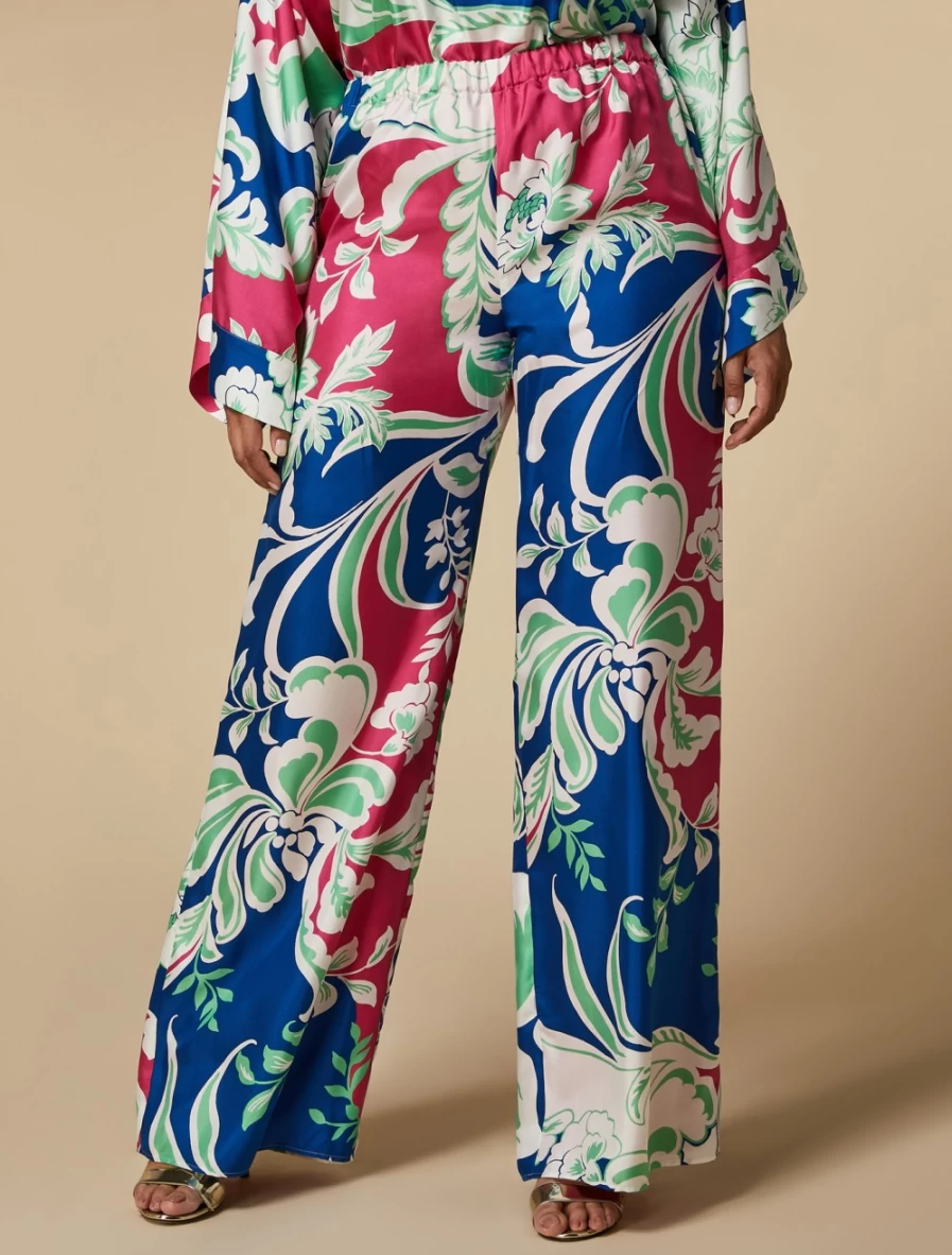 Marina Rinaldi Women's China Blue Silk Twill Trousers | Elegant High-Waisted Pants