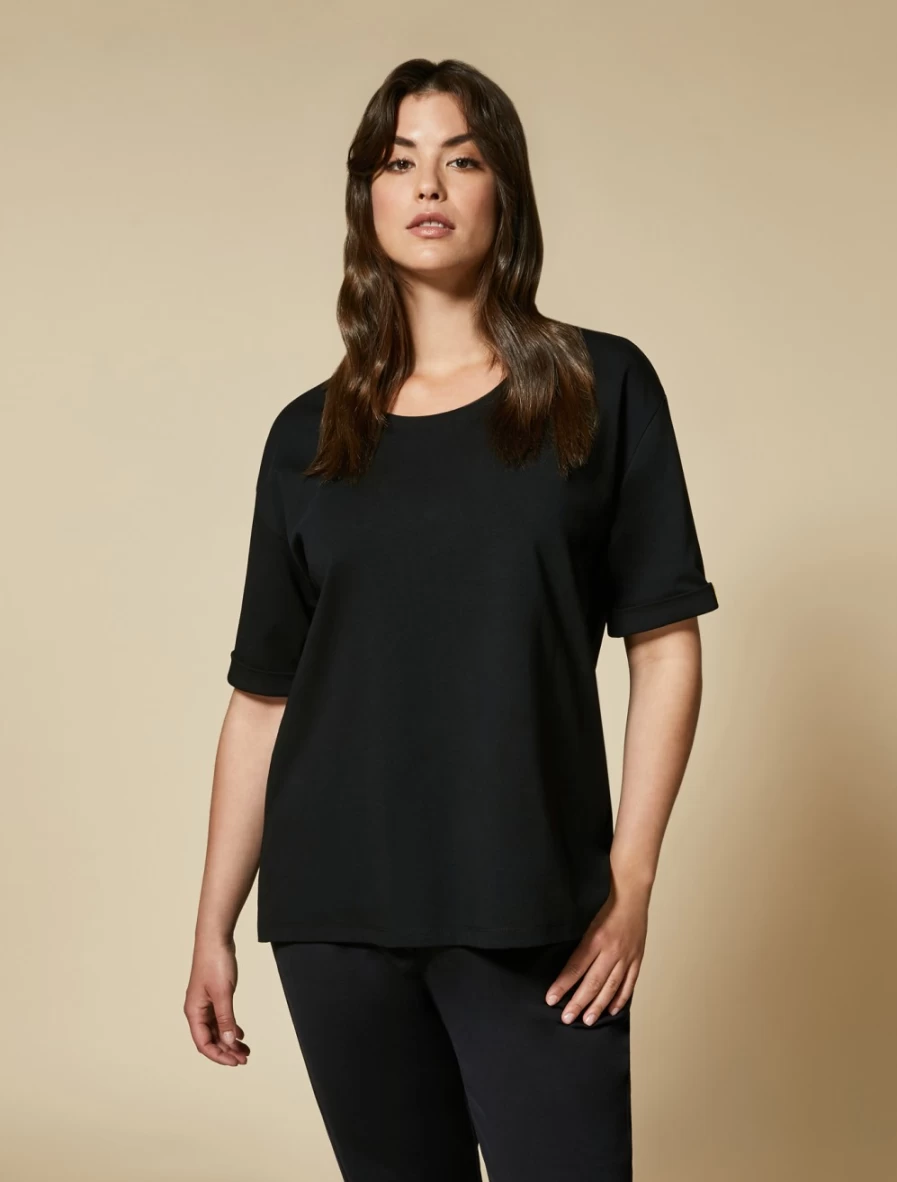 Marina Rinaldi Women's Black Cotton Jersey T-Shirt