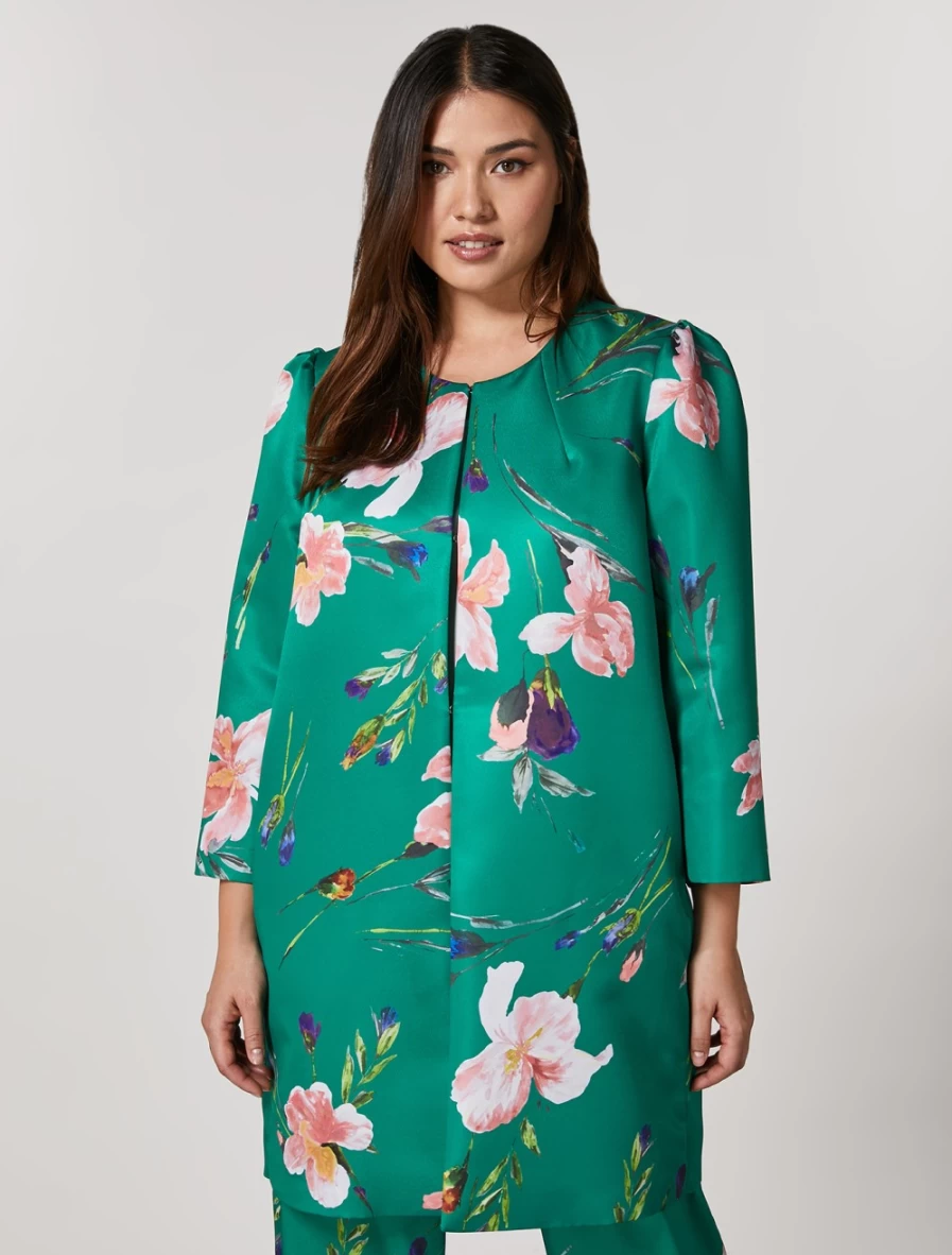 Marina Rinaldi Women's Dark Green Printed Twill Overcoat Coat