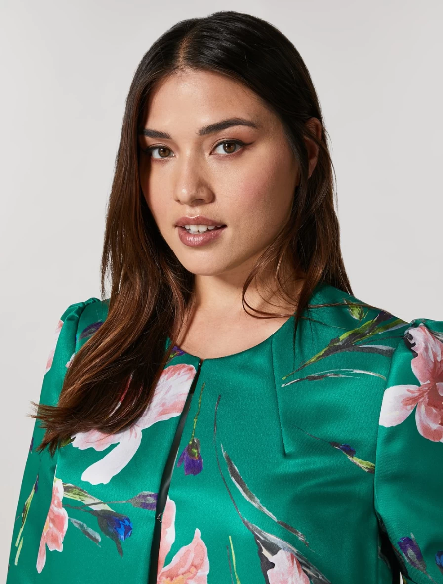Marina Rinaldi Women's Dark Green Printed Twill Overcoat Coat