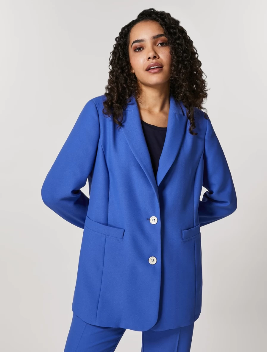 Marina Rinaldi Women's China Blue Crepe Envers Satin Blazer Jacket