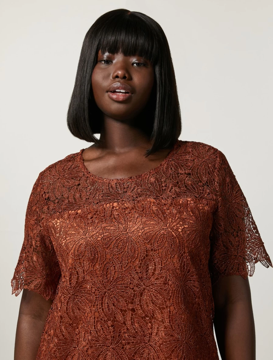 Marina Rinaldi Women's Rust Macramé Lace Dress – Elegant Boho Chic Style
