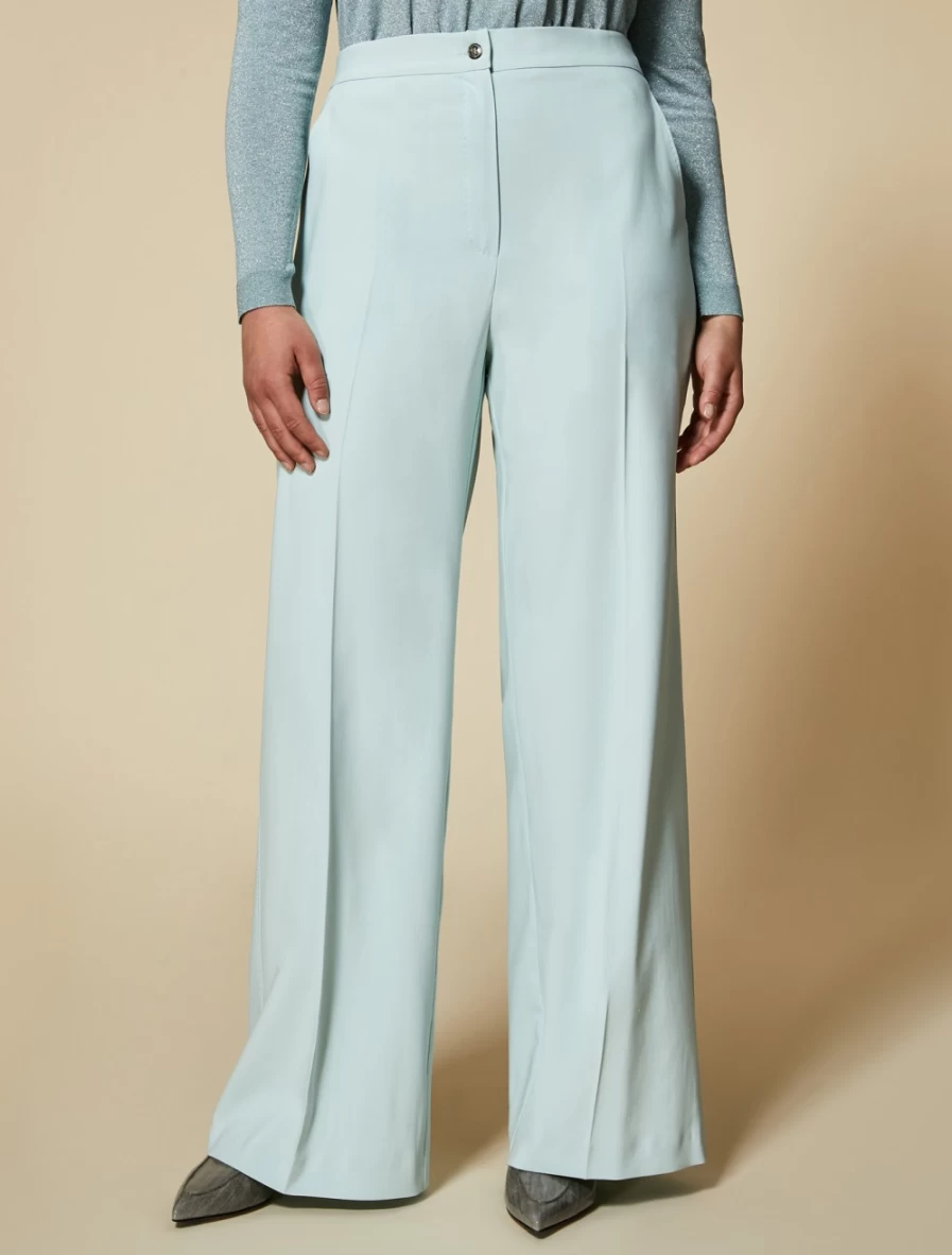 "Marina Rinaldi Women's Ski Blue Twill Trousers | High-Quality Tailored Pants"
