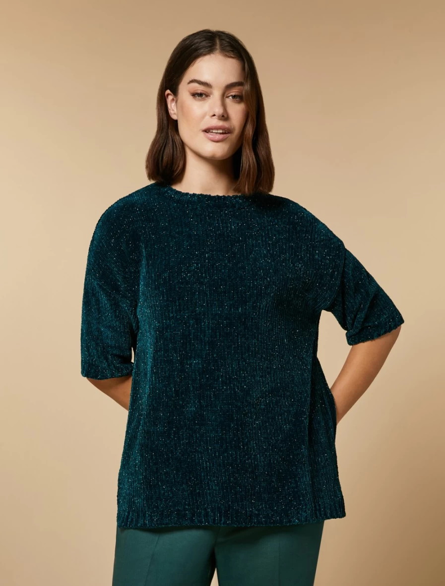 Marina Rinaldi Women's Dark Green Lurex Chenille Sweater - Luxurious Knit Top