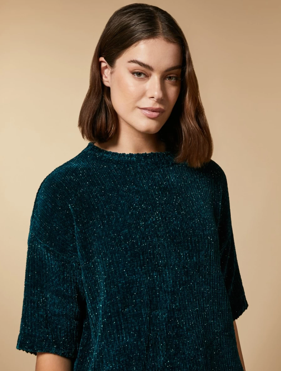 Marina Rinaldi Women's Dark Green Lurex Chenille Sweater - Luxurious Knit Top