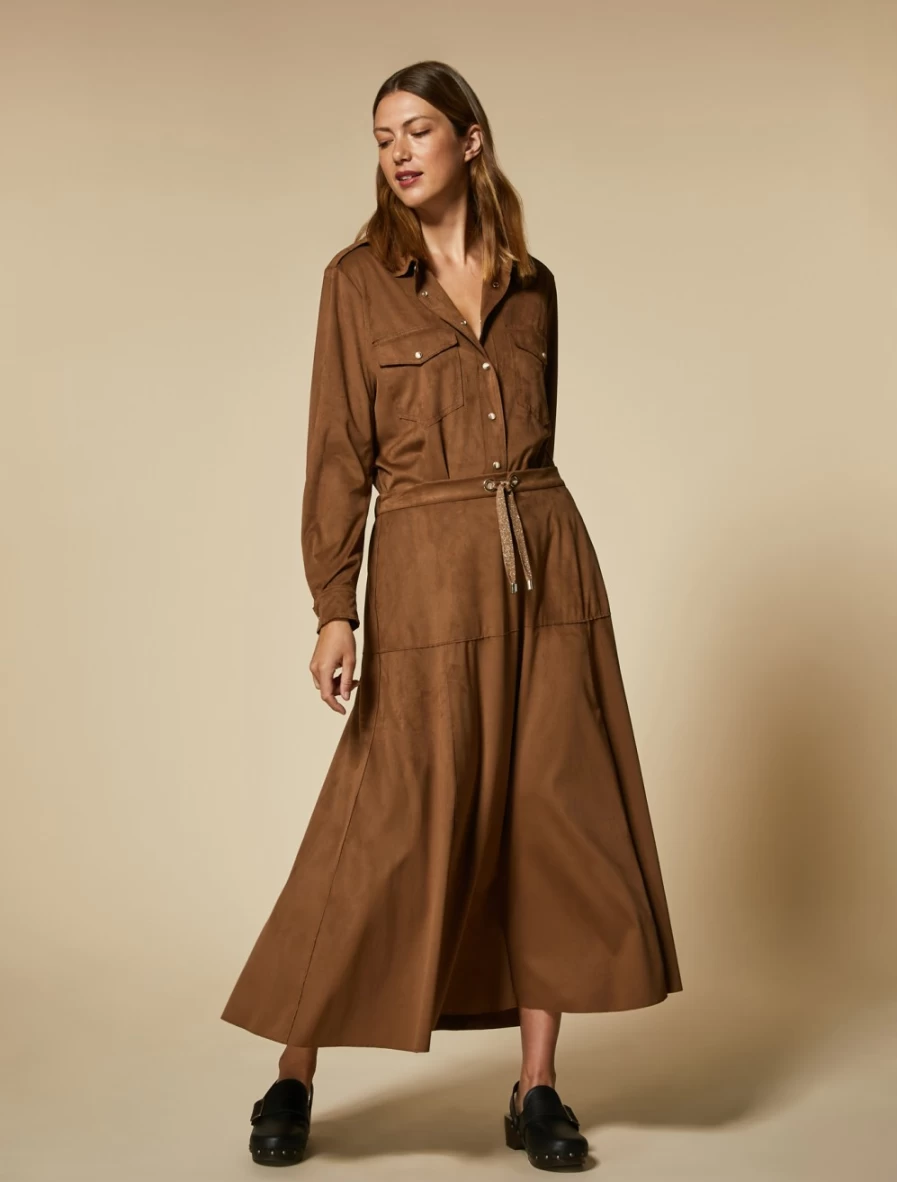 "Marina Rinaldi Women's Dark Brown Long Buckskin Jersey Skirt"