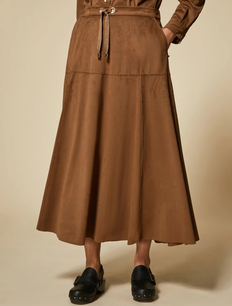 "Marina Rinaldi Women's Dark Brown Long Buckskin Jersey Skirt"