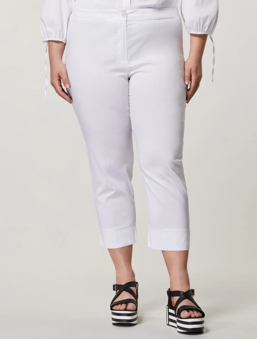 "Marina Rinaldi Women's White Stretch Cotton Nylon Trousers"