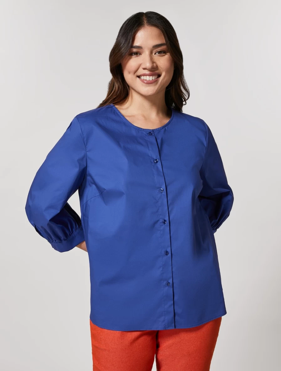 "Marina Rinaldi Women's China Blue Cotton Poplin Shirt"