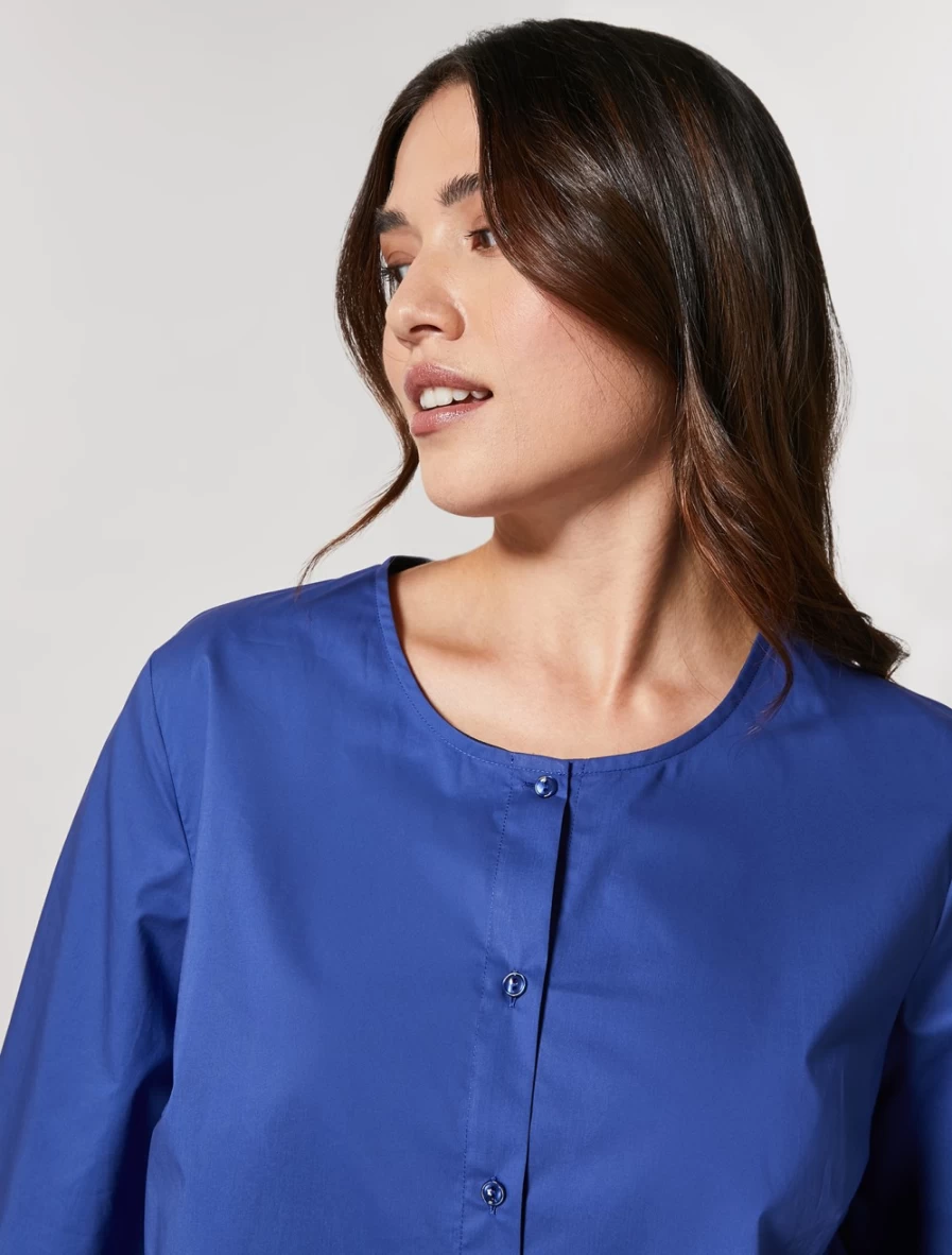 "Marina Rinaldi Women's China Blue Cotton Poplin Shirt"